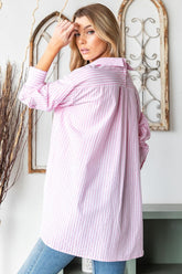 First Love Women's Striped Button Down High-Low Shirt - Stylish & Comfortable for All Occasions